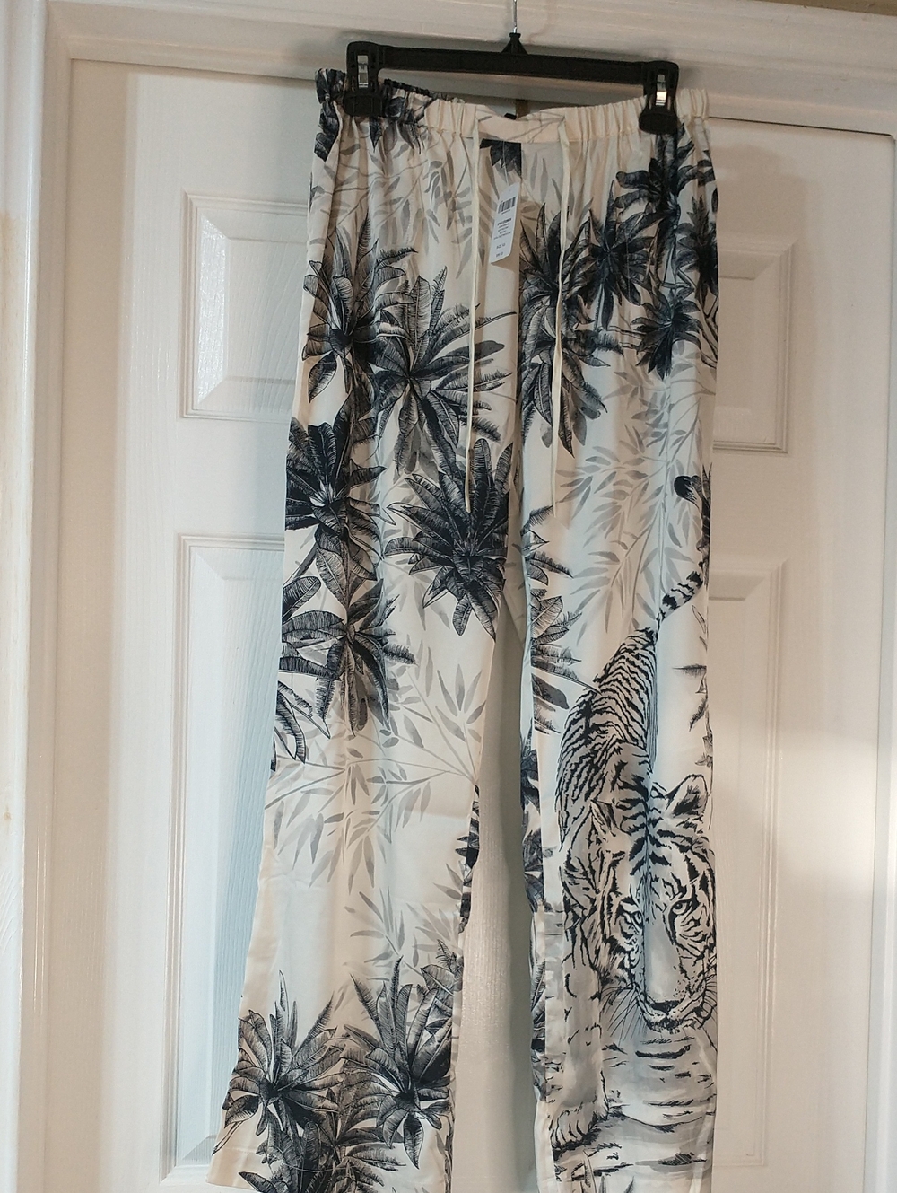 Soma Intimates Sz XS Cream & Black Tropical Print Wide-Leg Pants Side Pockets